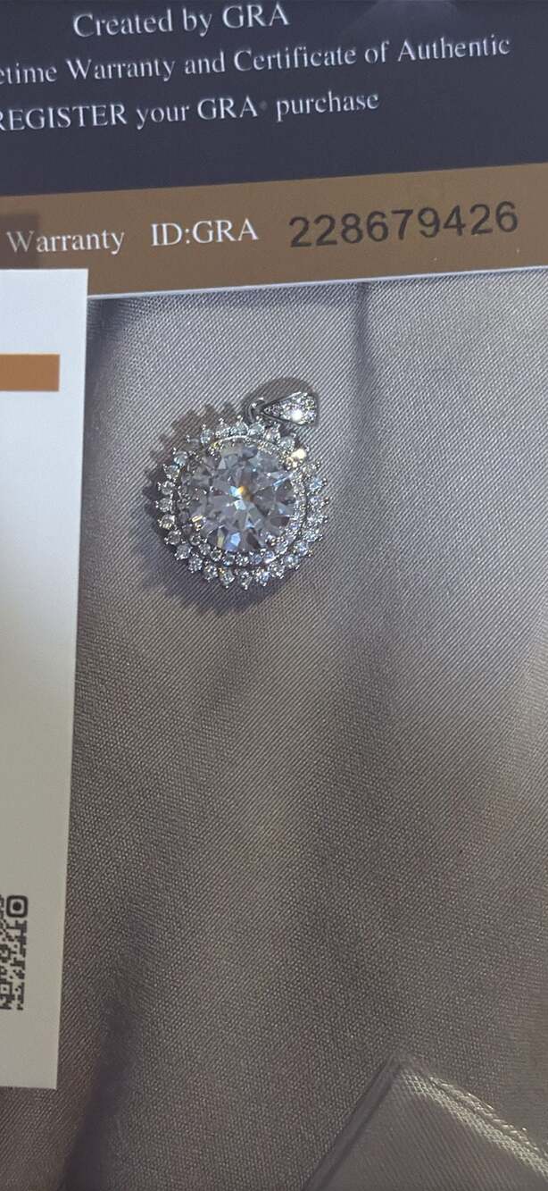 6.0 Carat Round Cut Moissanite Halo Pendant Necklace with GRA Certificate